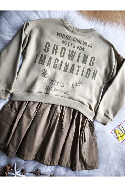 eladamoda Comfortable Cut Sweat Dress with Green Pocket Detail and Writing on the Front and Back