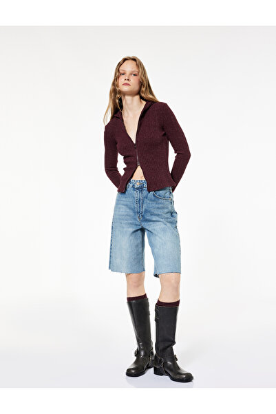 Koton Slim Fit Hooded Long Sleeve Textured Zip Cardigan