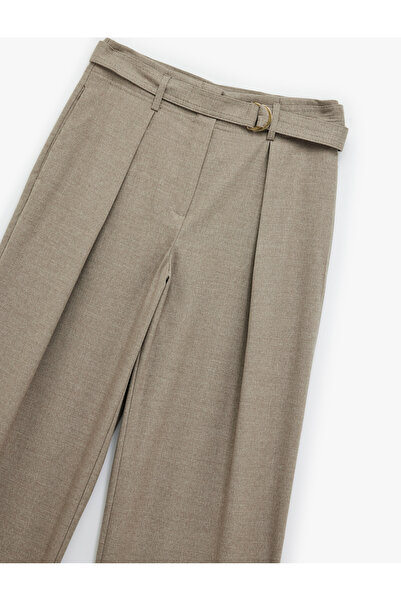Koton Yüksek Bel Viskon Karışımlı Kemer Detaylı Cepli Palazzo Pantolon
