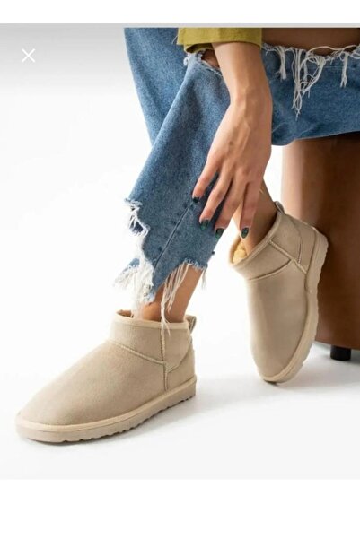 awix Fur Inside Suede Low Sole Sports Short Women's Boots Beige