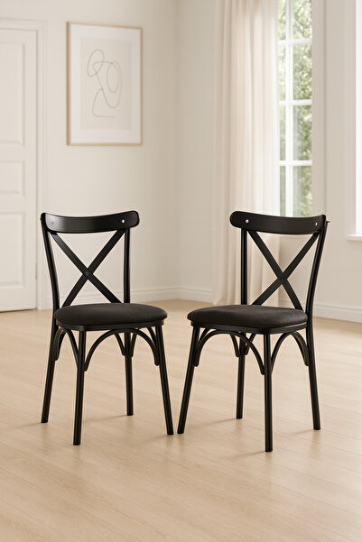 Atolye Casa Ekol Sandalye Siyah İskelet Siyah Oturak 2 Adet