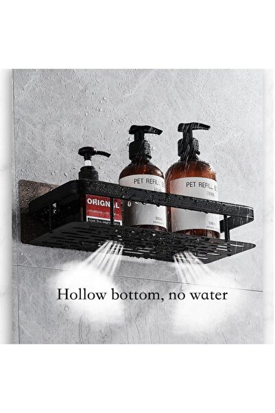 SPAULD رف دش كادي، رف دش لاصق أسود للحمام، منظم حمام، لا يحتاج إلى حفر على الحائط،