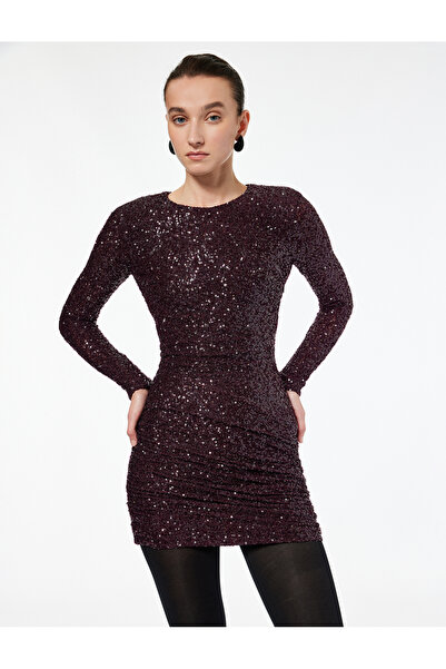 Koton Sırt Pencere Detaylı Uzun Kollu Bisiklet Yaka Drapeli Payetli Mini Abiy...