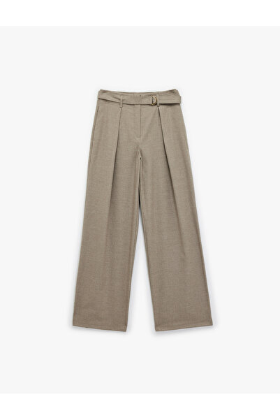 Koton Yüksek Bel Viskon Karışımlı Kemer Detaylı Cepli Palazzo Pantolon