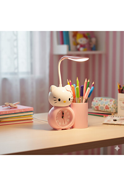 Livava Hello Kitty Masa Lambası Saat Ve Kalemlik, Pembe, 20x15