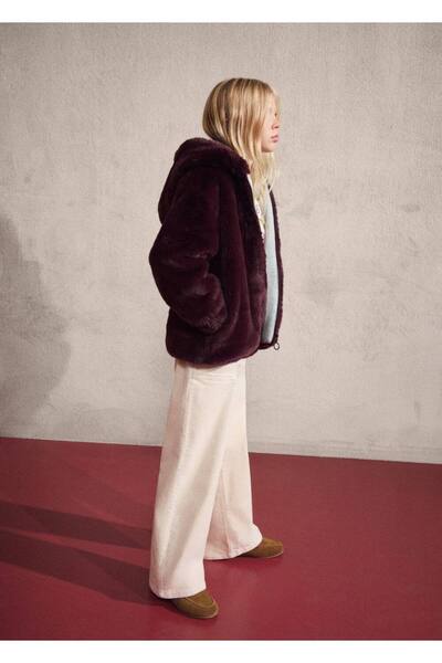 MANGO Kids Kürklü kapüşonlu palto