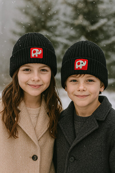 byebruketenci Beretă neagră pentru copii, cu model elefant roșu, pălărie de l...