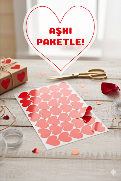 Ayza Tasarım 35 adet 3cm Kırmızı Kalp Sticker | Hediye Paketi Etiketi | Sevgi...