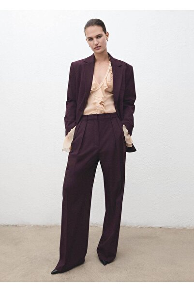 MANGO Woman Orta bel pileli wide leg pantolon