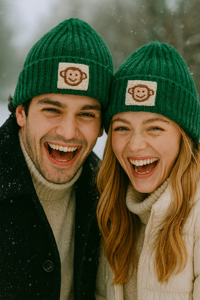 byebruketenci Green Wool Luxury Monkey Punch Detailed Beret Green Beret New Year