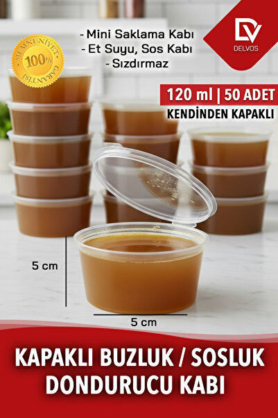 EMORFOHOME 50 Adet Sızdırmaz 120 ml Mini Saklama Kabı Sosluk Buzluk Kabı, Et Suyu, Kemik Suyu, Sos Kabı