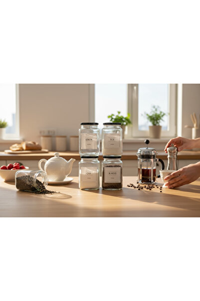 zezedesing Black Metal Lid 4-Piece Glass Jar 1000ml Tea/sugar/coffee/salt