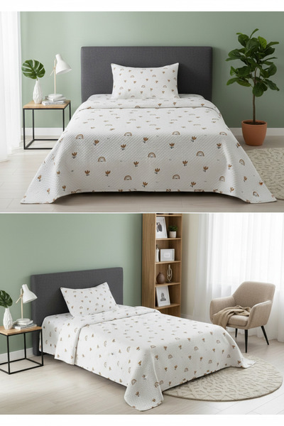 Evmila Çiçek Desenli Bebek Ve Çocuk Baskılı Tek Kişilik Pike Takımı 160x230 B...