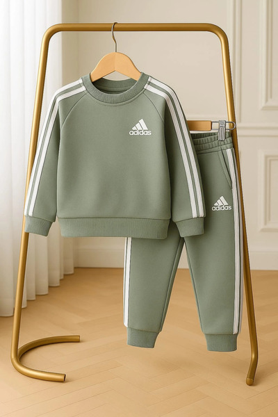 morpembej kadın erkek çocuk Green Striped Children's Tracksuit Set – 100% Cotton, Unisex Comfortable Fit