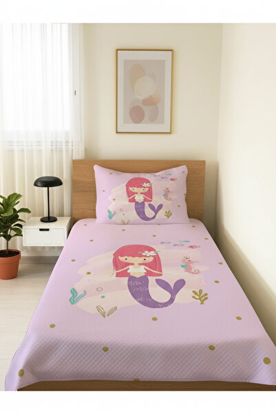 Evmila EVMİLA Deniz Kızı Desenli Bebek Ve Çocuk Baskılı Tek Kişilik Pike Takı...