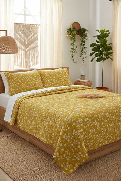 Evmila طقم بيكيه فردي مطبوع عليه زهور للأطفال والرضع مقاس 160x230 أصفر