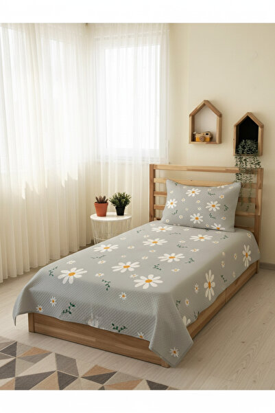 Evmila EVMİLA Papatya Desenli Bebek Ve Çocuk Baskılı Tek Kişilik Pike Takımı 160x230 Gri