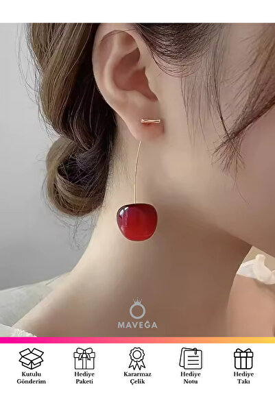 MAVEGA Yüksek Kalite Paslanmaz Kararmaz Çelik Kiraz Küpe