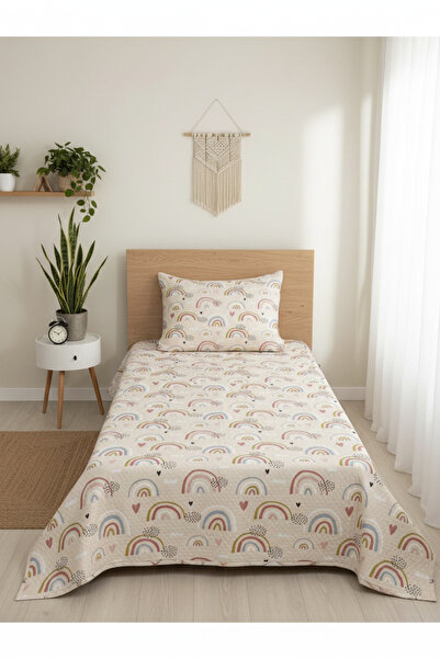 Evmila Gökkuşağı Desenli Bebek Ve Çocuk Baskılı Tek Kişilik Pike Takımı 160x2...