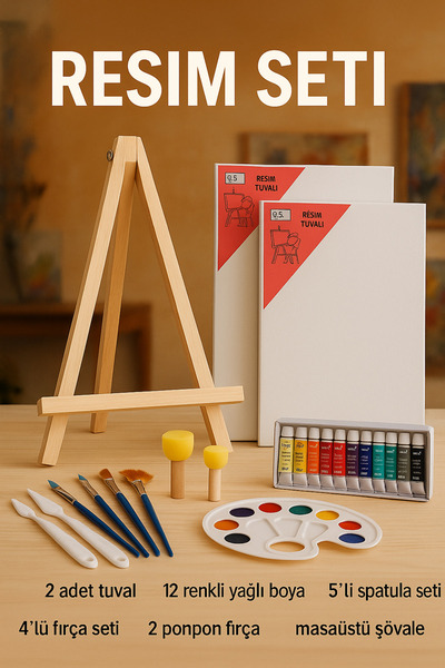 Oyun ve Sanat Yağlı Boya Resim Başlangıç Seti 2- Küçük Şövale, Yağlı Boya, Fırça, (şövalye)