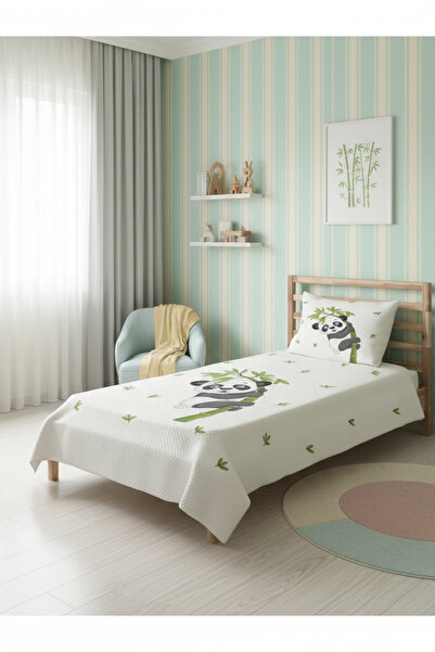 Evmila Panda Patterned Baby and Kids Printed Single Pique Set 160x230 White