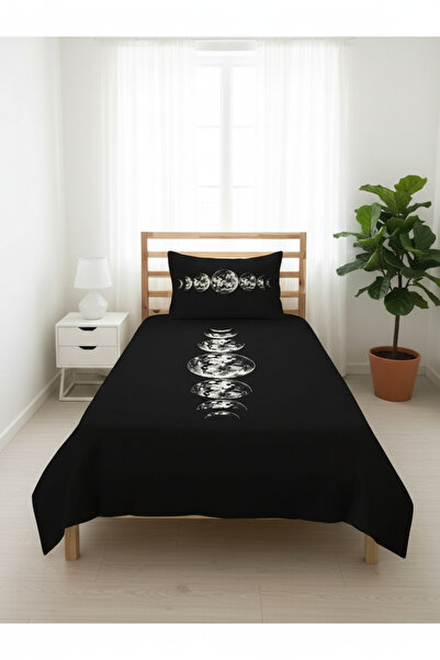 Evmila Ay Desenli Tek Kişilik Pike Takımı 160x230 Siyah
