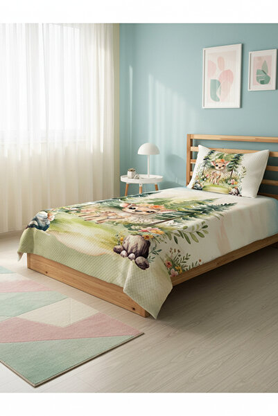 Evmila Sevimli Geyik Desenli Tek Kişilik Pike Takımı 160x230 Cm