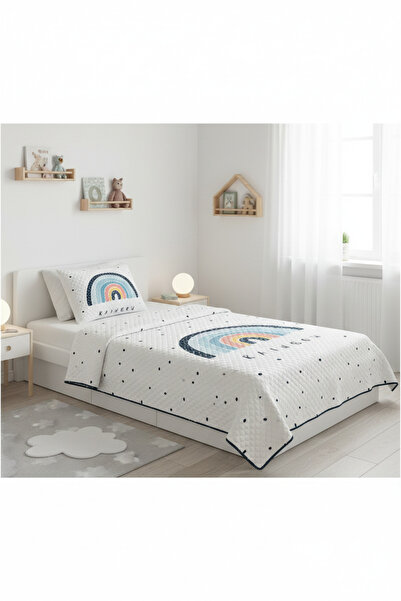 Evmila Mavi Gökkuşağı Desenli Bebek Ve Çocuk Baskılı Tek Kişilik Pike Takımı ...