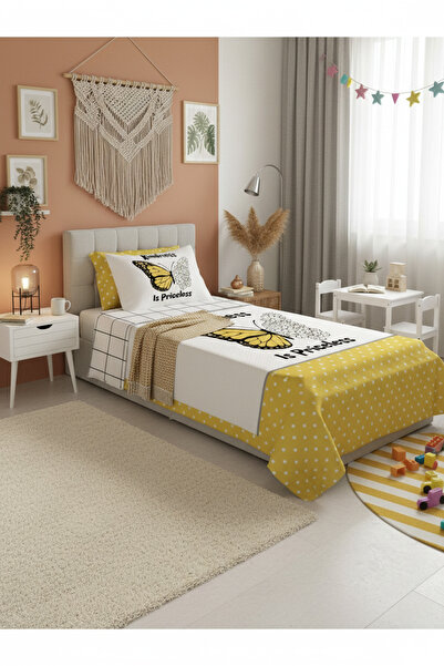 Evmila Kelebek Desenli Genç Ve Çocuk Baskılı Tek Kişilik Pike Takımı 160x230 ...