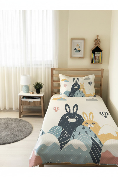 Evmila Rabbit Patterned, Printed Single and Children's Pique Set