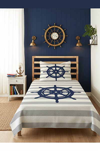 Evmila Gemi Dümen Patterned Baby and Kids Printed Single Pique Set 160x230 Gray