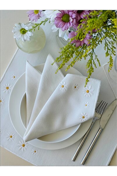 Smiling Creations Daisy Dream Kumaş Peçete / Papatya Nakışlı Keten Kumaş Peçete