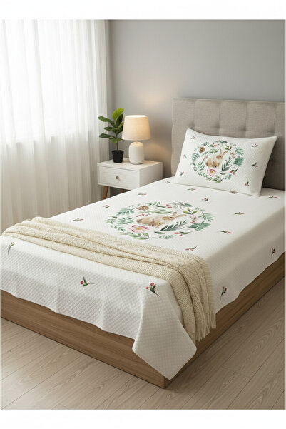 Evmila EVMİLA Tavşan Desenli Bebek Ve Çocuk Baskılı Tek Kişilik Pike Takımı 1...