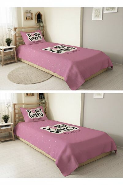 Evmila Donut Desenli Genç Ve Çocuk Baskılı Tek Kişilik Pike Takımı 160x230 Pembe