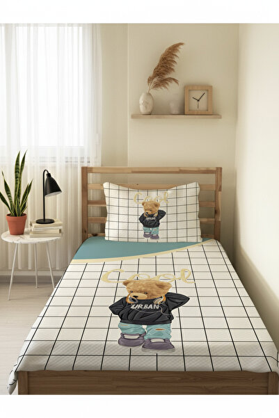 Evmila Cool Teddy Desenli Genç Ve Çocuk Baskılı Tek Kişilik Pike Takımı 160x230 Beyaz