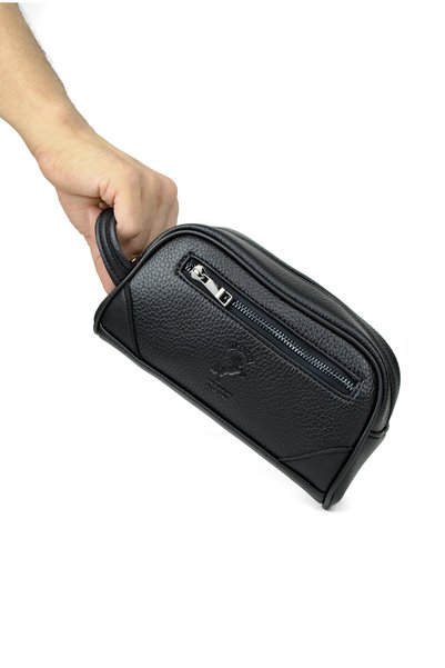 en deri Men's Black Luxury Hand and Wristband Belted Portfolio Handbag