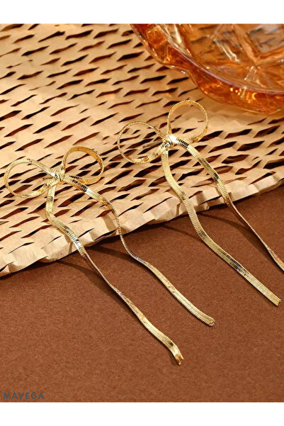 MAVEGA Çelik Kararmaz Yüksek Kalite İnce Gold Renk Fiyonk Küpe