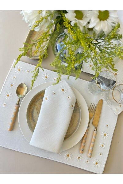 Smiling Creations Daisy Dream Amerikan Servis / Papatya Nakışlı Keten Amerika...