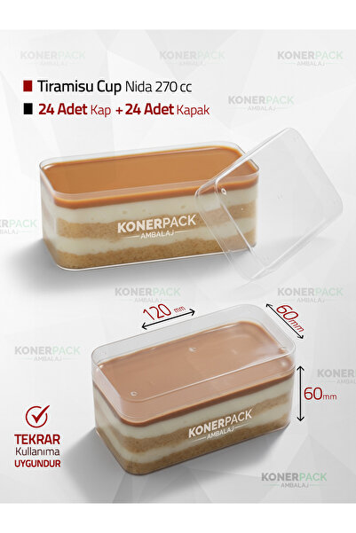 KONERPACK Tiramisu Cup Nida270Cc 24 Pieces Hard Plastic Transparent Color with Lid