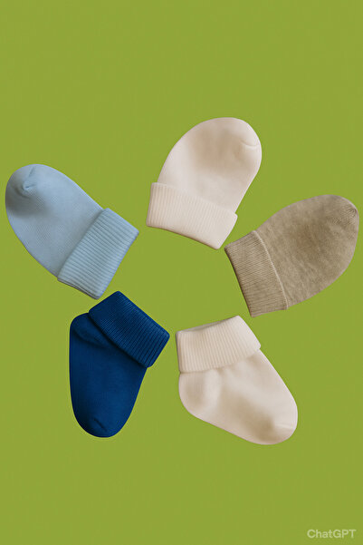 Akface Ocean Organic Cotton 5 Pairs Blue Boys Newborn and Colorful Baby Socks 0-2 Years