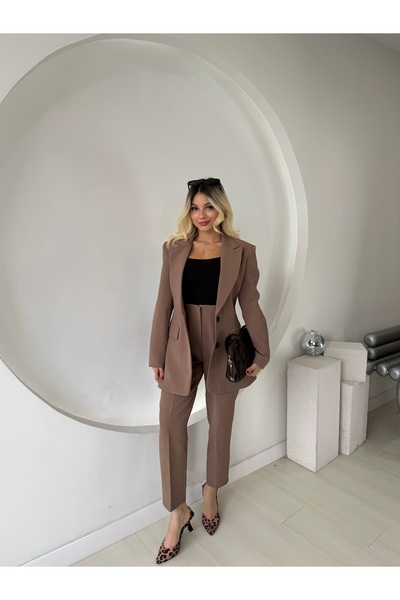 NAUQE Açık Kahve Çift Düğme Blazer Ceket