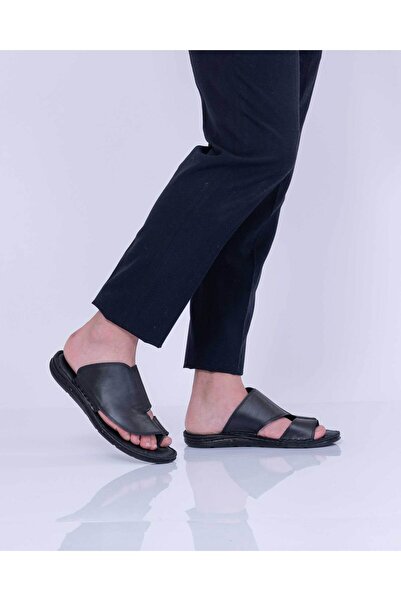 Tigerline Erkek Terlik - Hakiki Deri Siyah - Konfor Destekli Yapı Tasarım Yumuşak Taban Günlük Kullanıma Uygun