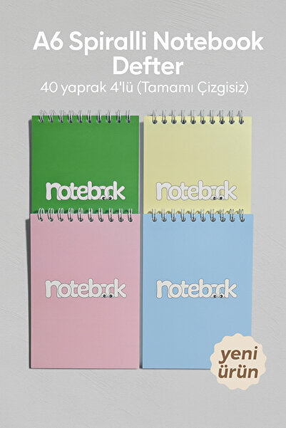 KarmaOfis A6 Spiralli Notebook Defter 40 yaprak 4'lü (Tamamı Çizgisiz)
