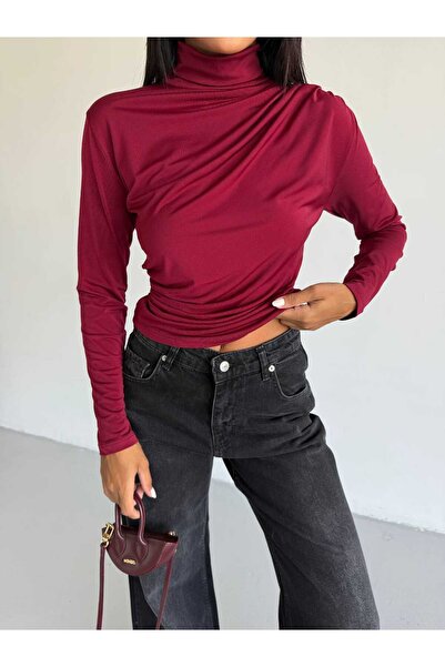 trendhazan A KALİTE BOĞAZLI SANDY KUMAŞ DRAPELİ BLUZ