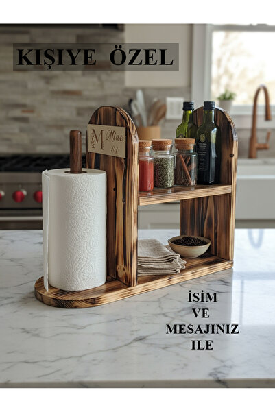 BG WOOD Kişiye Özel Mutfak Rafı, Doğal Eskitme Çam Ağacı Tezgah Üstü Düzenley...