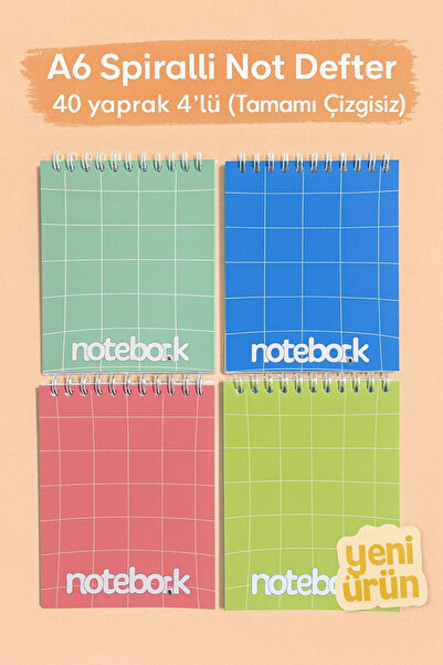 KarmaOfis دفتر ملاحظات حلزوني A6، 40 ورقة، 4 أجزاء (غير مسطر بالكامل)