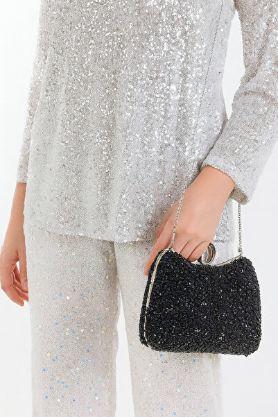 H&D COLLECTİON Geantă de seară pentru femei, cu piatră neagră, cu inel elegan...