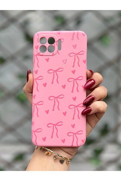 Store Oppo Reno 4 Lite Compatible Heart and Ribbon Patterned Velvet Silicone Case