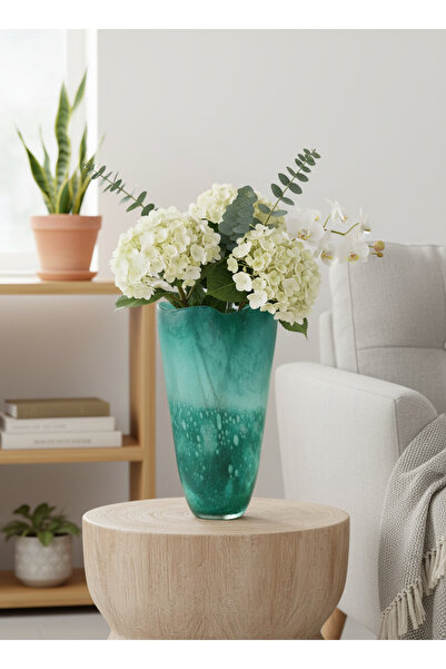 Living مزهرية زجاجية مزخرفة بألوان بحرية، مقاس 18×39 سم