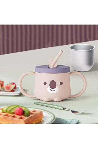 COOYA Baby Heat Sensitive Toddler Transition Cup With Straw Lid And Stainless Steel Interior 250ML